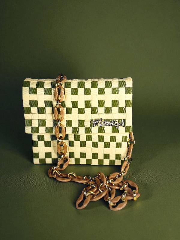 Bolso artesanal Bandolero Verde Beige - Imagen 4